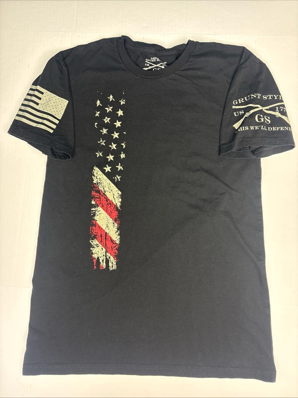 Grunt Style US 1776 Adult Men Large Shirt Black American Flag Short Sleeve USA